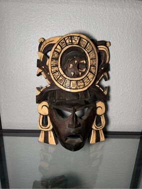 Handcrafted Brown and Cream Tribal Wall Mask - Artisan Home Wall Decor